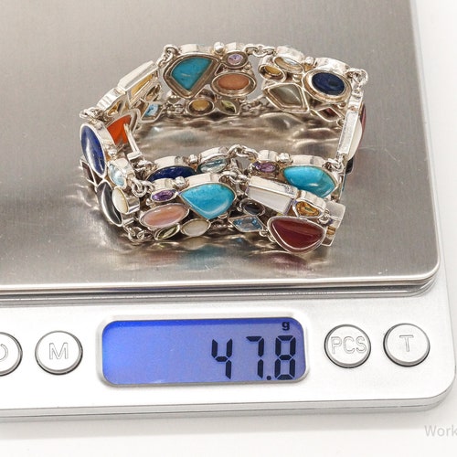 Vintage Multi Gemstone shops Sterling Silver Bracelet