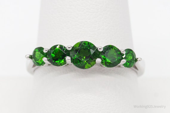Vintage Designer Lab Emerald Sterling Silver Ring… - image 4