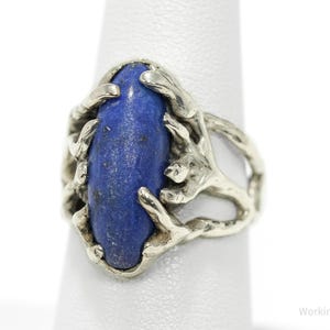 Vintage Brutalist Modernist Style Lapis Lazuli Silber Ring - Größe 6,75