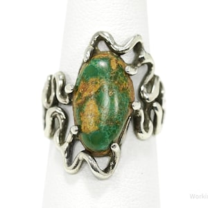 Vintage Turquoise Modernist Style Silver Ring - Size 5.75