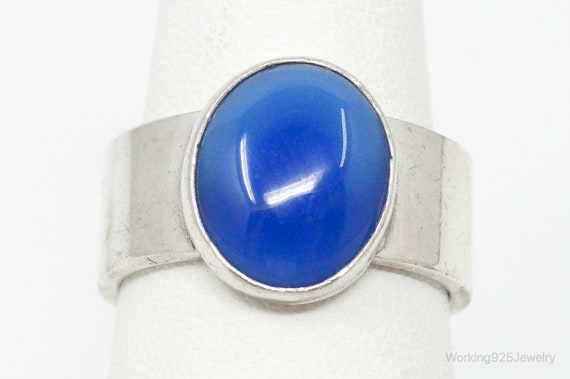 Vintage Mexico Blue Glass Modernist Sleek Sterlin… - image 1