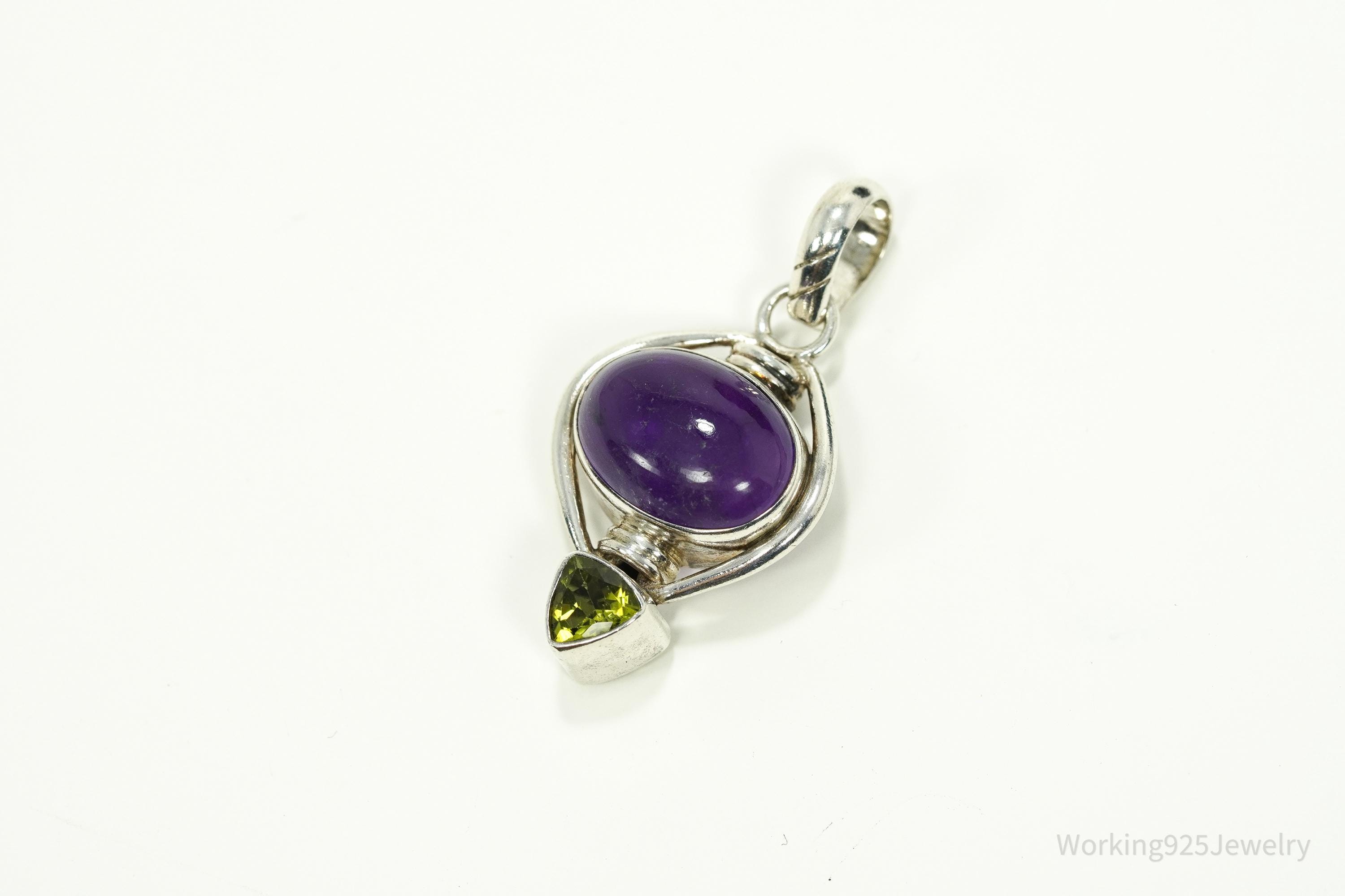 Cristaux Suisse - Pendentif Améthyste et Péridot en argent 925. Pièce unique