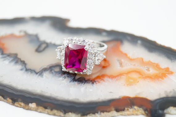 Vintage Designer Lab Ruby CZ Statement Sterling S… - image 4