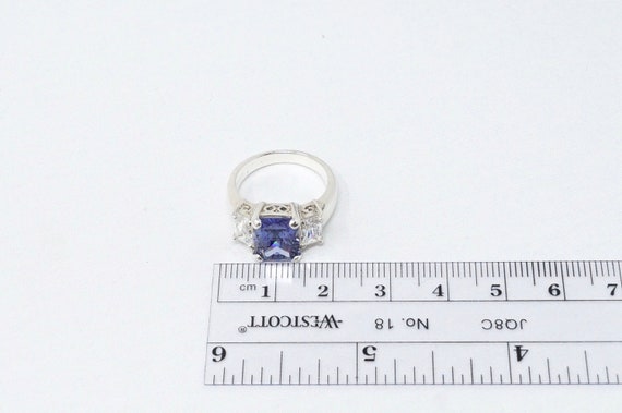 Vintage Lab Sapphire & CZ Accented Ring Sterling … - image 6