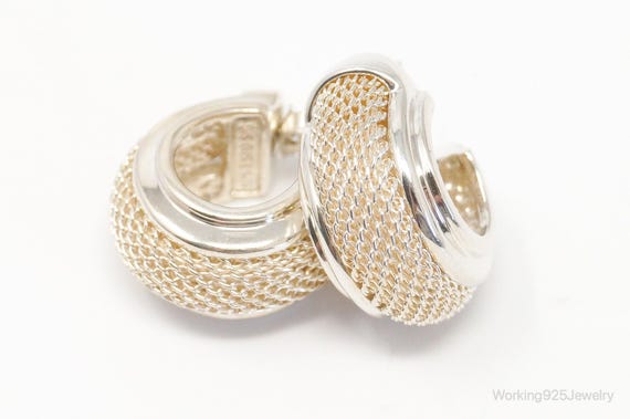 Designer Espo Sig Mesh Hoop Sterling Silver Earri… - image 5
