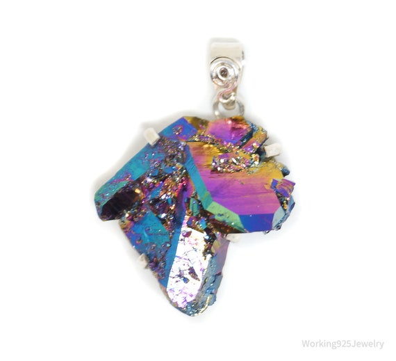 Vintage Large Rainbow Aura Quartz Sterling Silver… - image 1