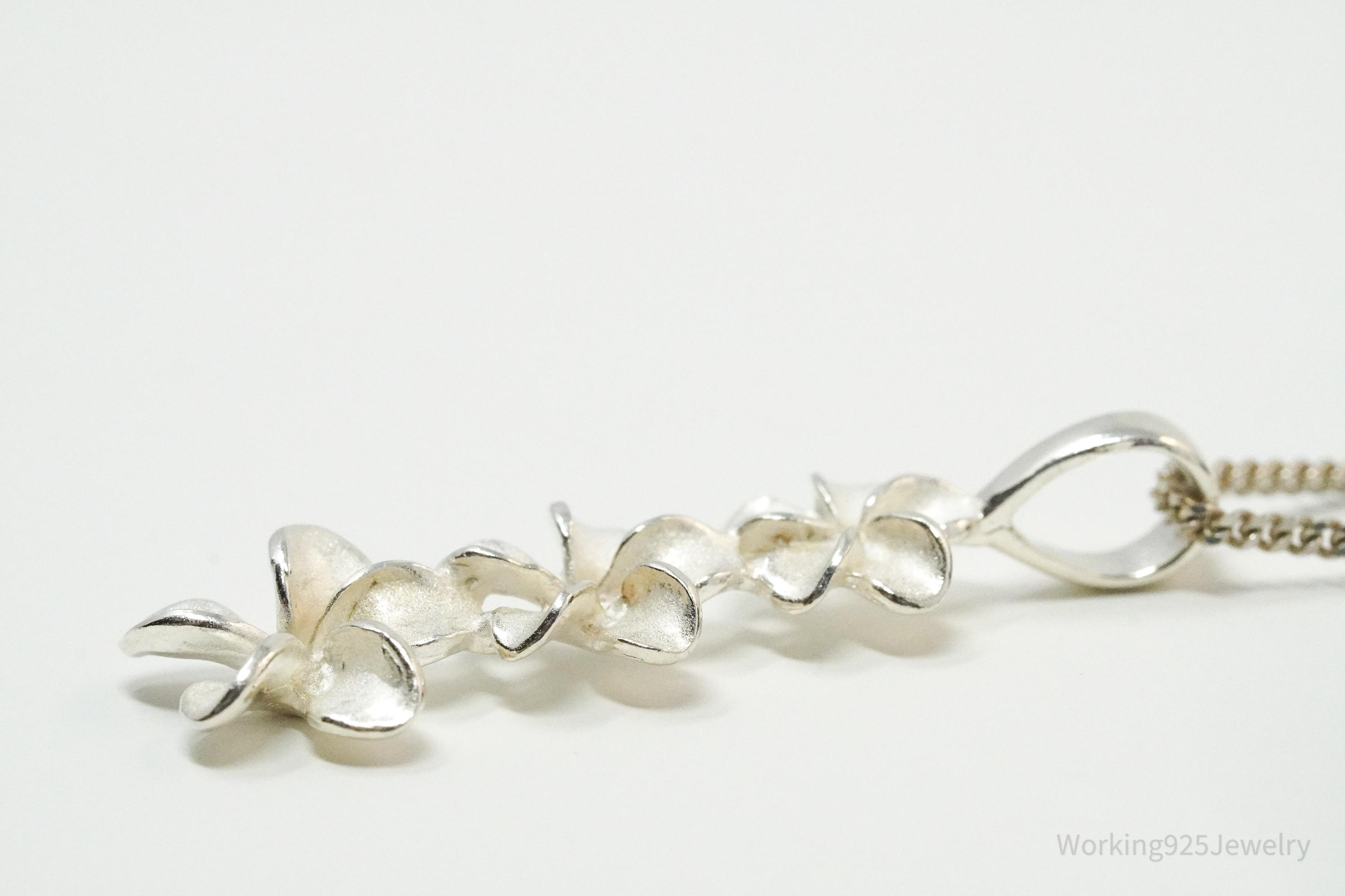 ヴィンテージ スターリングシルバー スタックフラワーネックレス