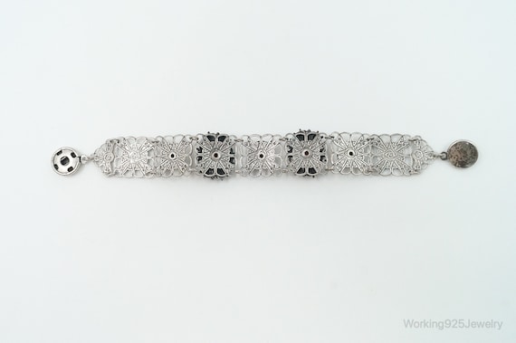 Antique Carved Coral Sterling Silver Bracelet - image 5