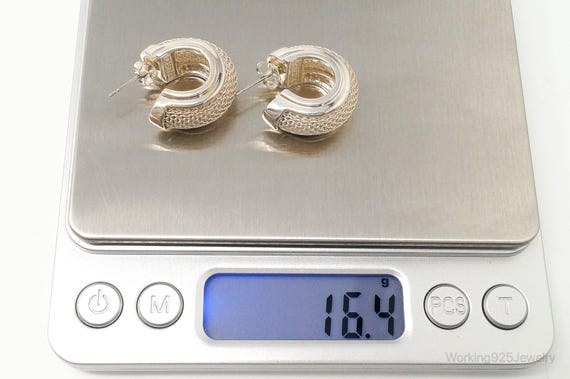 Designer Espo Sig Mesh Hoop Sterling Silver Earri… - image 9