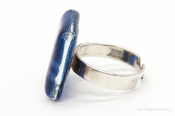 Vintage Blue Glass Sterling Silver Ring - Size 7.… - image 4