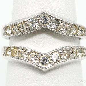 Antique Vintage Faux Diamond Sterling Silver Wedding Ring Guard - Size 6