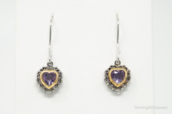 Designer FAS Gold Vermeil Amethyst Hearts Sterlin… - image 3