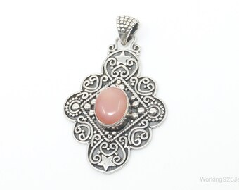 Vintage Pink Gemstone Bali Style Sterling Silver Dangle Pendant