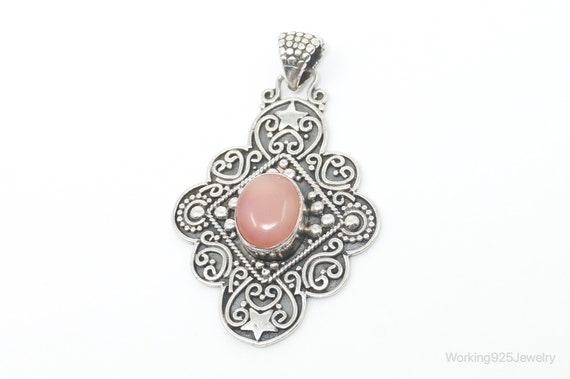 Vintage Pink Gemstone Bali Style Sterling Silver … - image 1