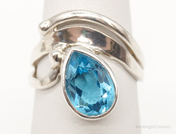 Vintage Large Blue Topaz Gemstone Sterling Silver… - image 1