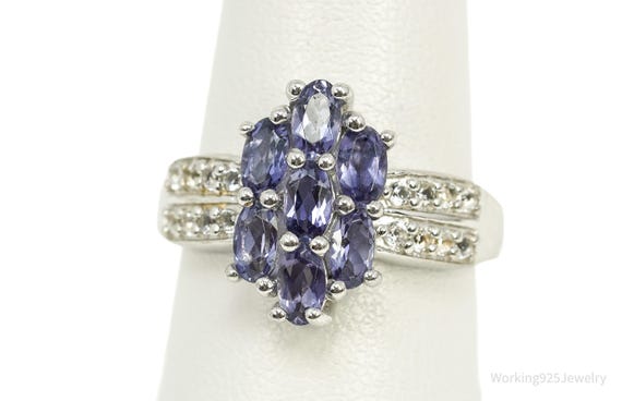 Tanzanite & White Zircon Rhodium Over Sterling Silver Ring Size 8