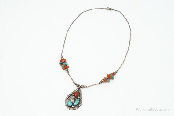 Vintage Native American Zuni Turquoise Coral Ster… - image 5