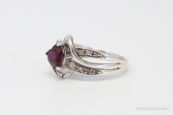 Vintage Ruby Heart Cubic Zirconia Sterling Silver… - image 4