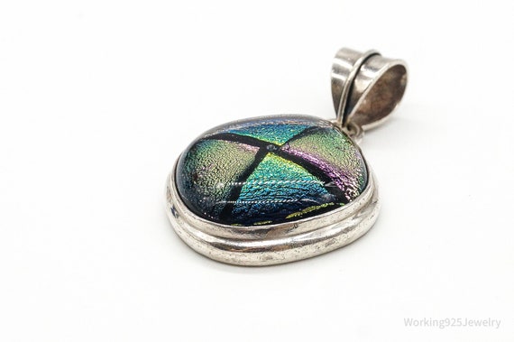 Vintage Large Dichroic Glass Sterling Silver Neck… - image 4