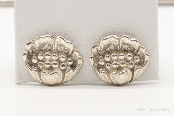 Antique Flowers Sterling Silver Screw Back Earrin… - image 3