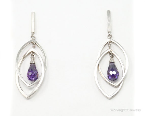 Vintage Amethyst Dangle Sterling Silver Earrings - image 1