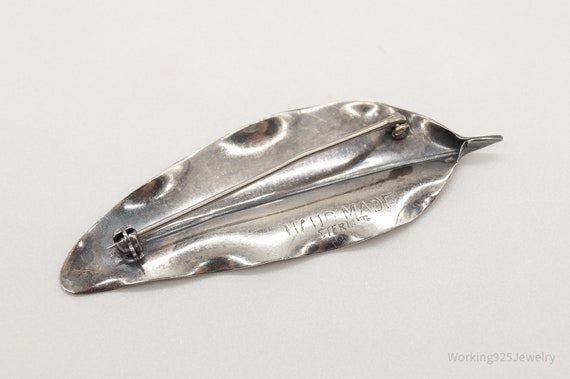 Large Antique Handmade Sterling Silver Leaf Pin B… - image 6