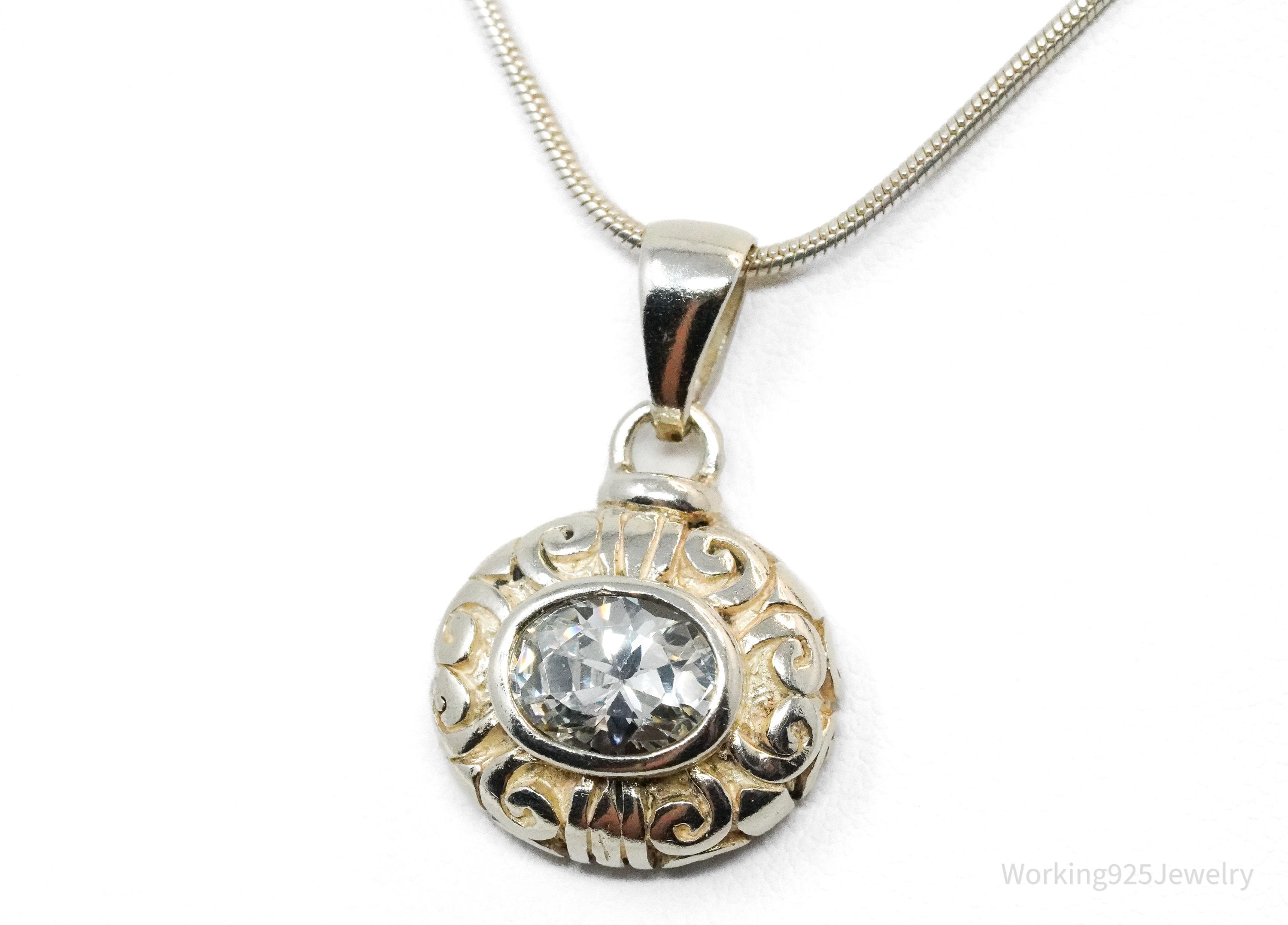 Vintage Cubic Zirconia Sterling Silver Necklace 18