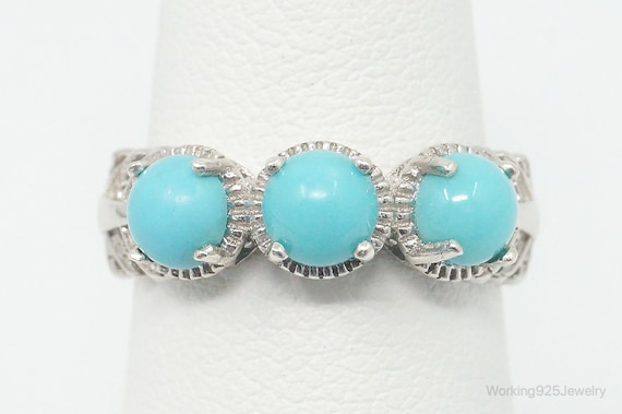 Vintage Faux Turquoise Sterling Silver Ring - Siz… - image 1