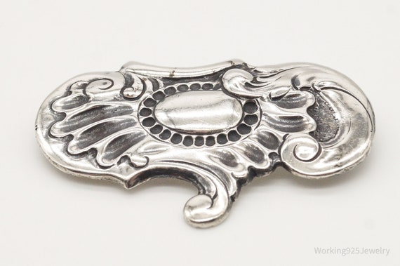 Antique Art Nouveau Silver Floral Pin Brooch - image 5