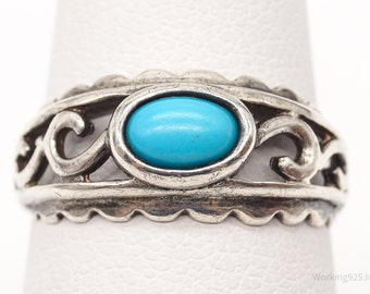 Vintage Southwestern Style Turquoise Sterling Silver Ring - Sz 6.25