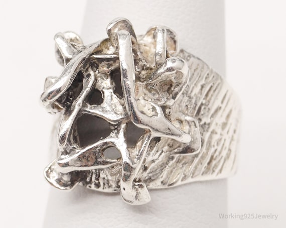 Vintage Brutalist Style Silver Ring - Size 7.5 Ad… - image 2