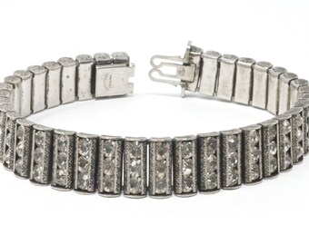 Vintage Designer Catamore 1940s Sterling Silver Rhinestone Art Deco Channel Bracelet