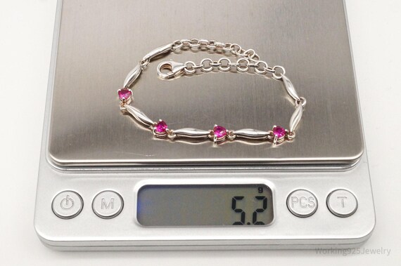 Vintage Ruby Hearts Sterling Silver Bracelet - image 9