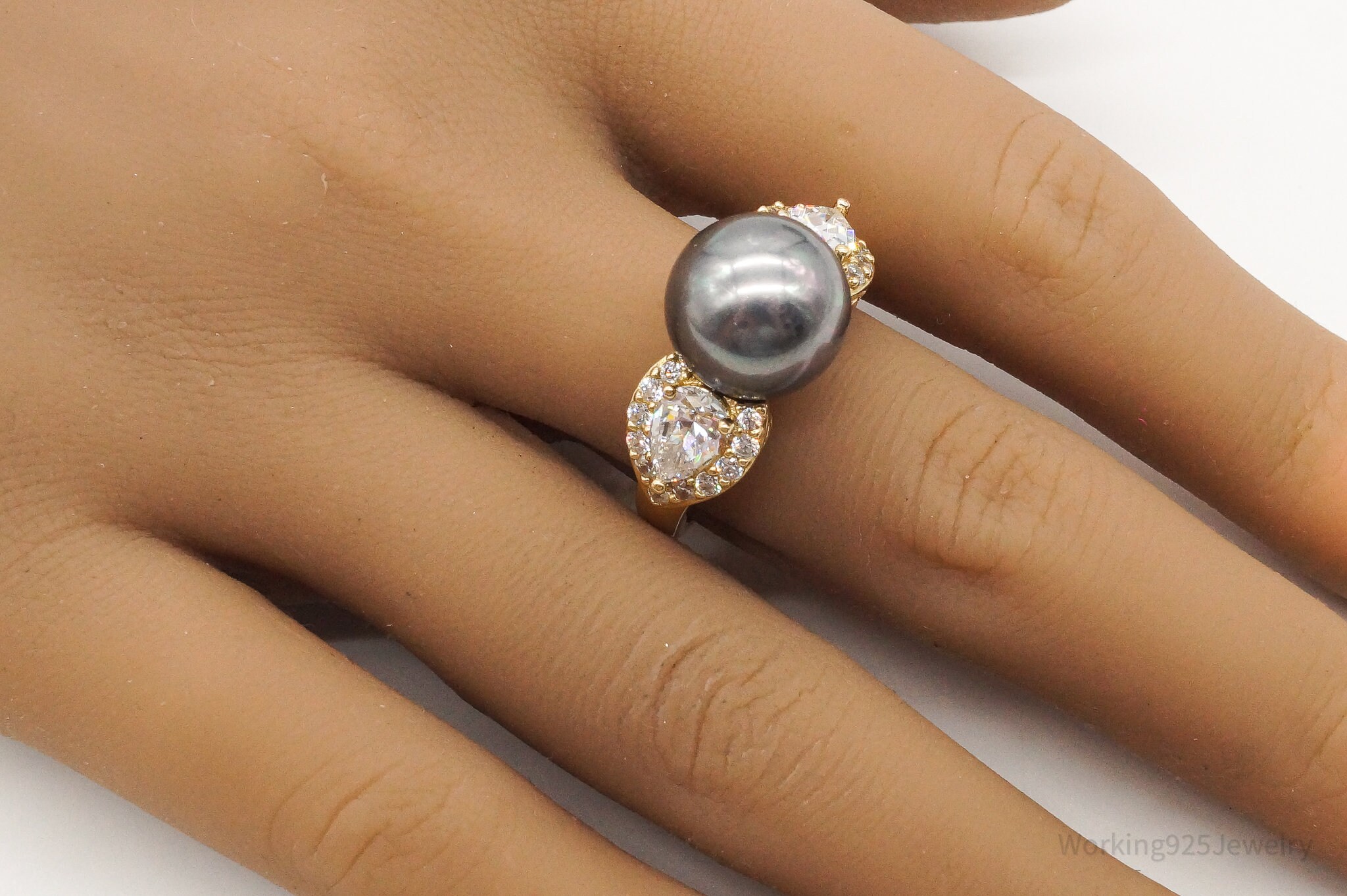 Vintage Ross Simons Pearl & Cubic Zirconia Sterling Silver