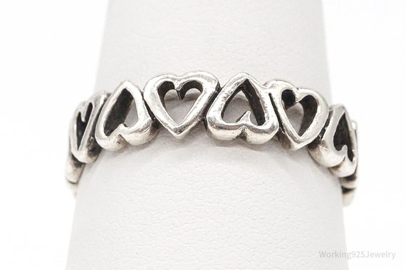 Vintage Open Hearts Sterling Silver Band Ring - S… - image 2