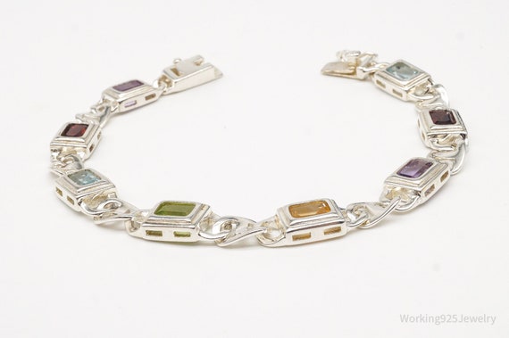 Vintage Multi Gemstone Sterling Silver Bracelet - image 4