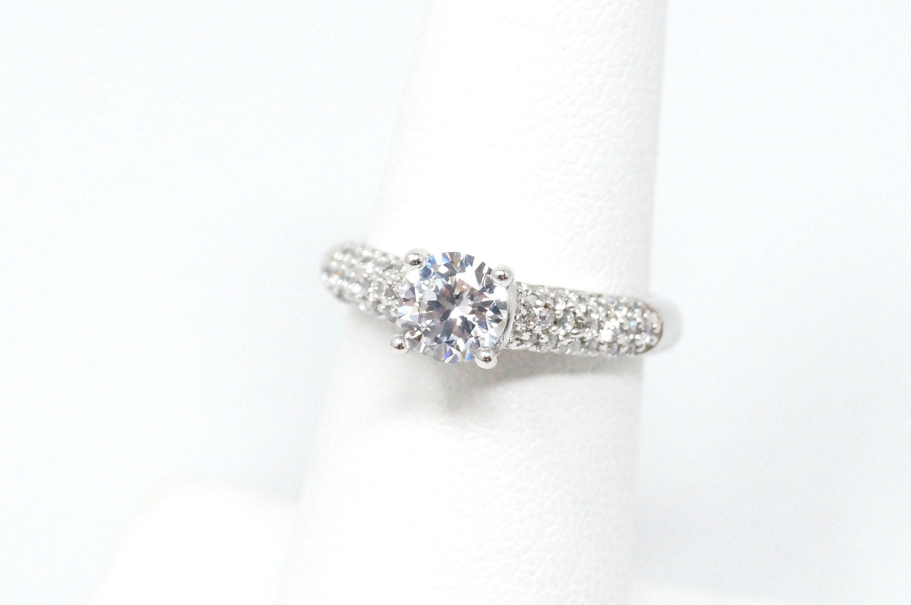 Vintage Designer Large Cz Statement Ring Sterling Silver