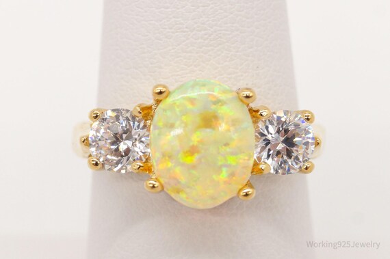 Designer UTC Opal Cubic Zirconia Gold Vermeil Ste… - image 3