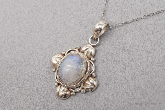 Vintage Moonstone Ornate Sterling Silver Necklace… - image 3