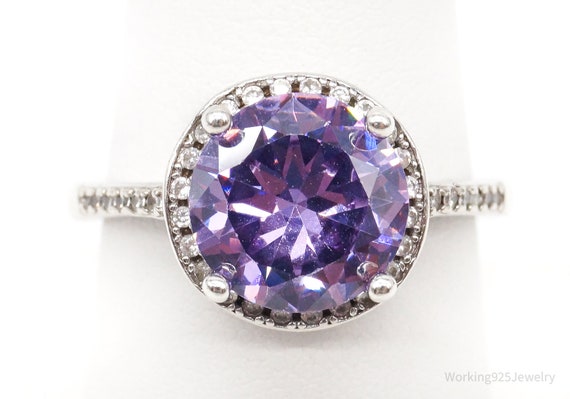 Vintage Amethyst Cubic Zirconia Sterling Silver R… - image 1