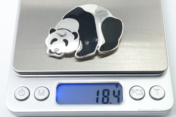 Large Vintage Mexico Enamel Panda Sterling Silver… - image 7