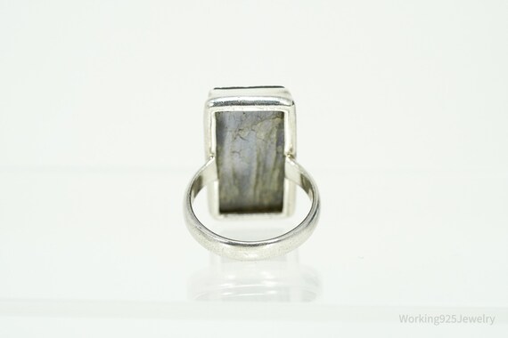 Vintage Large Rectangle Labradorite Sterling Silv… - image 7
