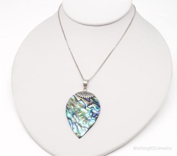 Vintage Large Abalone Paua Shell Sterling Silver … - image 1