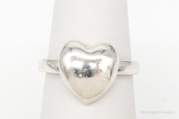 Vintage Sliding Heart Sterling Silver Ring - Size… - image 3