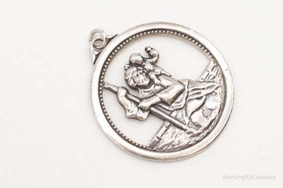 Antique Saint Christopher Protect Us Sterling Sil… - image 5