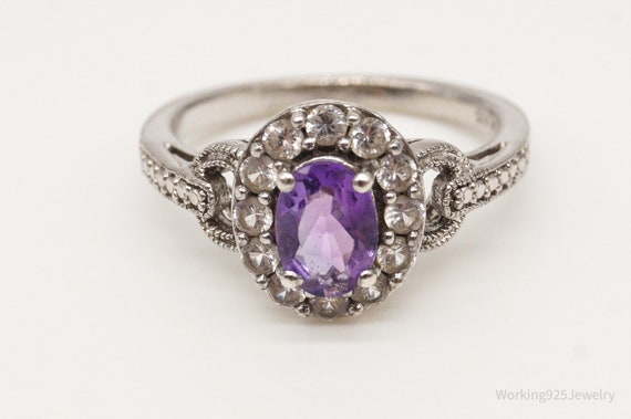 Vintage Amethyst Cubic Zirconia Sterling Silver R… - image 3