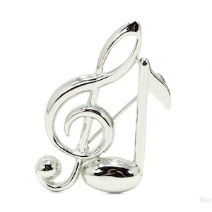 Vintage Puffy Music Notes Sterling Silver Brooch Pin