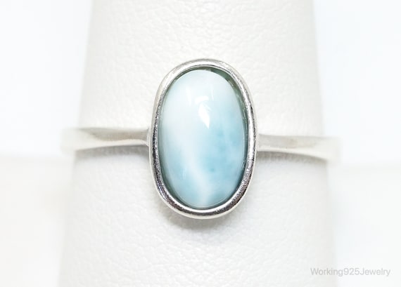 Vintage Blue Larimar Sterling Silver Ring - Size … - image 1