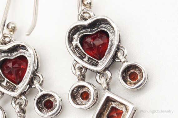 Vintage Garnet Hearts Sterling Silver Earrings - image 8