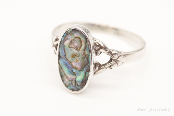 Antique Paua Abalone Shell Sterling Silver Ring -… - image 5